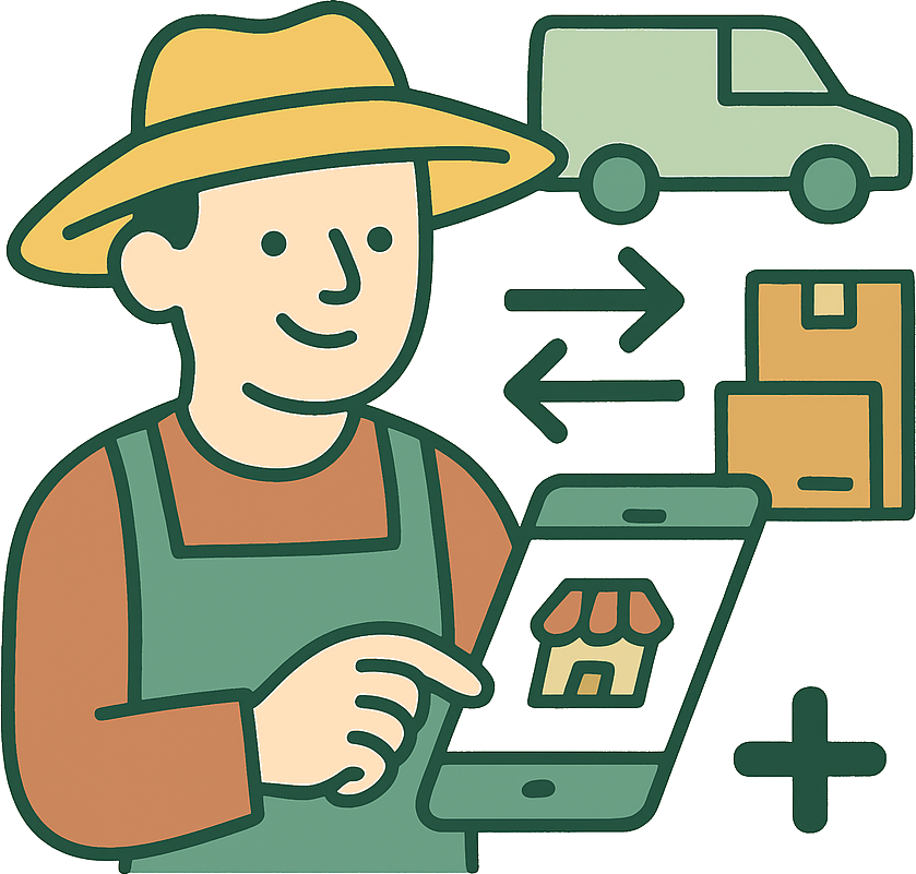 Familie som besøker gård og møter bonde