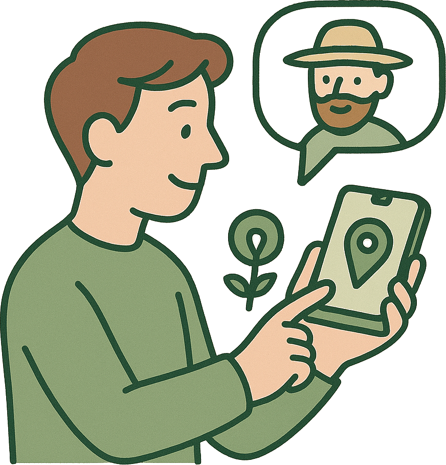 Familie som besøker gård og møter bonde