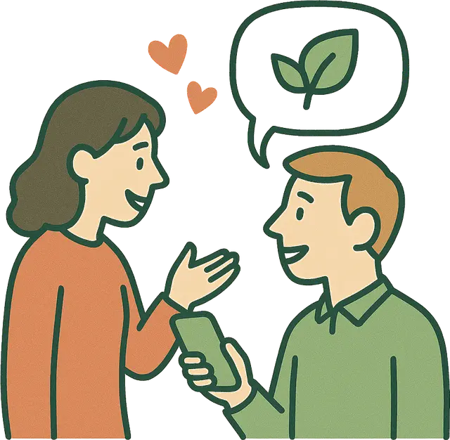 To personer diskuterer lokal mat og interesse