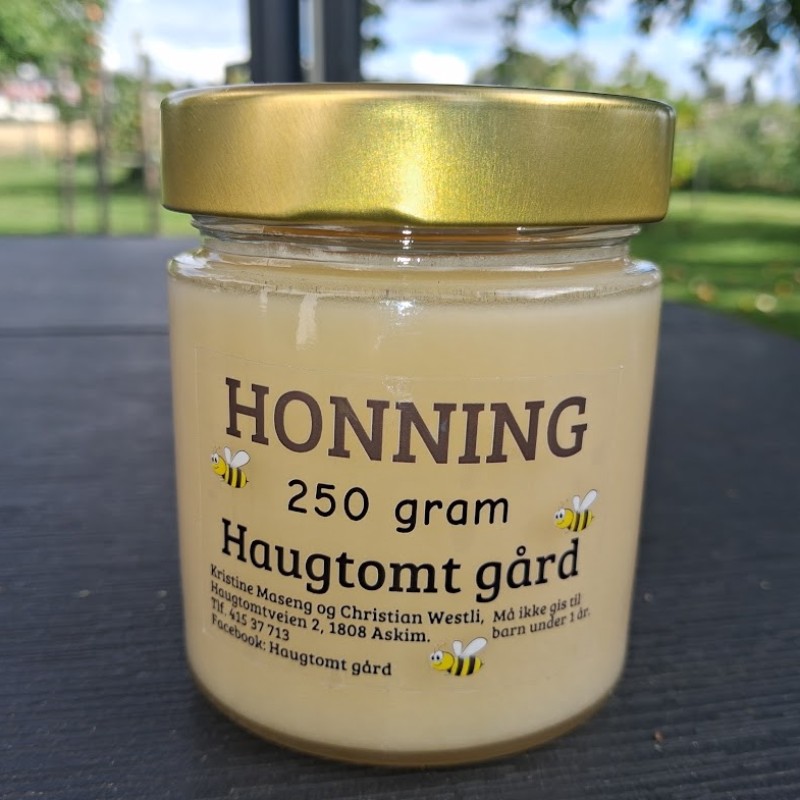 Bringebærhonning, 250 gram i glass