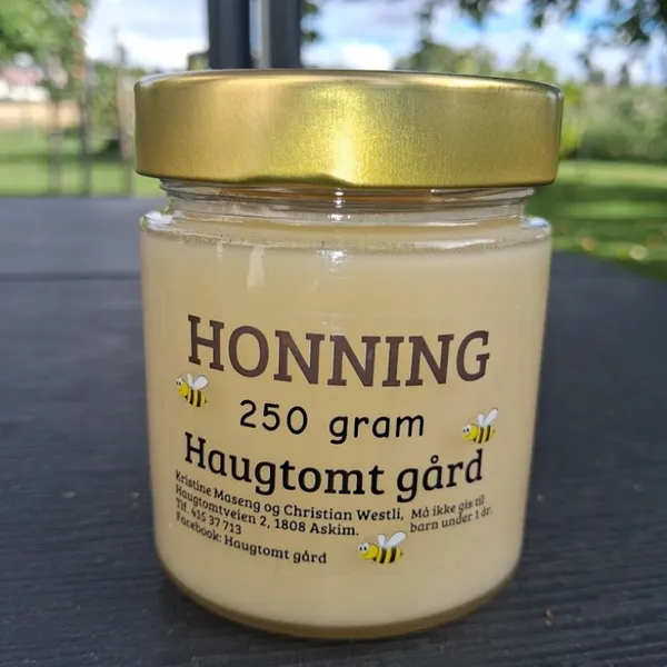 Bringebærhonning, 250 gram i glass
